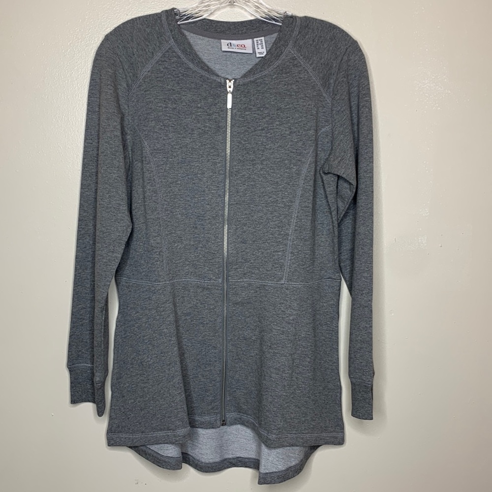 Denim & Company Sweatshirt Jacket Cardigan Gray Zip Front Pockets XXS (Runs Big)